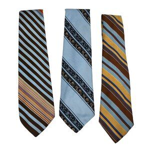 Lot of 3 Vintage 1970s Men's Wide Neckties Blue Stripe Polyester